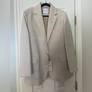 Mango Light Beige Linen Women’s Blazer Sz Large